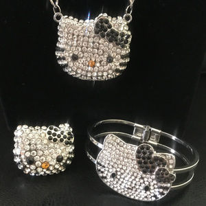 Hello Kitty Crystal Set Necklace, Bracelet & Ring